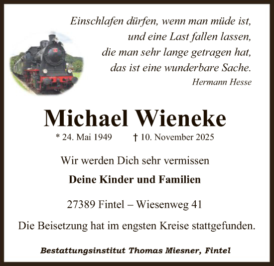 Traueranzeige von Michael Wieneke von SYKR