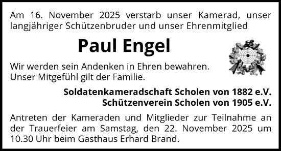 Traueranzeige von Paul Engel von SYKS