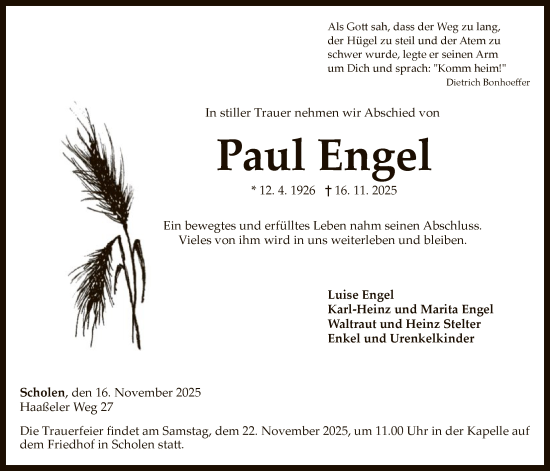Traueranzeige von Paul Engel von SYKSSYKS