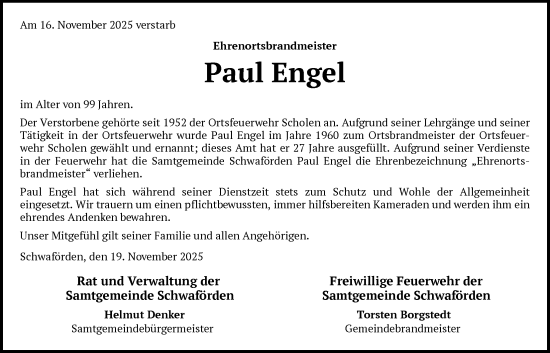 Traueranzeige von Paul Engel von SYKS