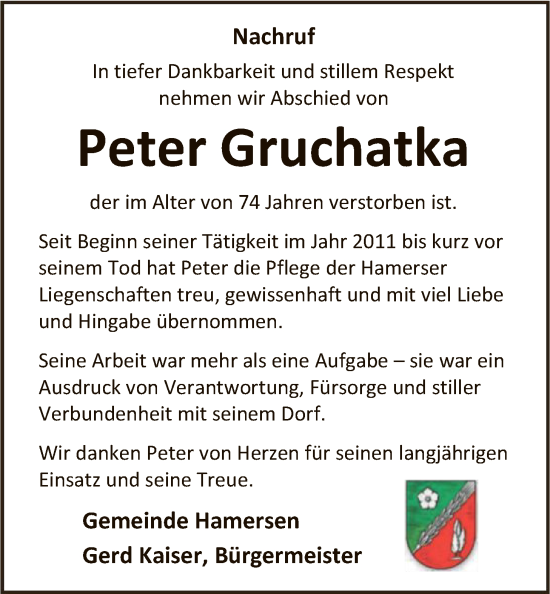 Traueranzeige von Peter Gruchatka von SYKR
