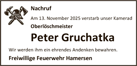 Traueranzeige von Peter Gruchatka von SYKR