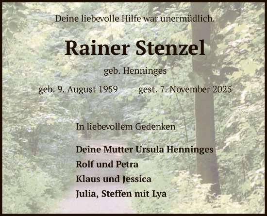 Traueranzeige von Rainer Stenzel von SYKS