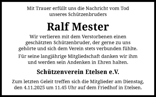 Traueranzeige von Ralf Mester von SYKS