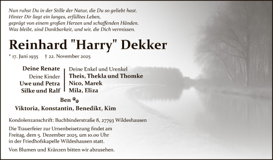 Traueranzeige von Reinhard Dekker von SYWZ