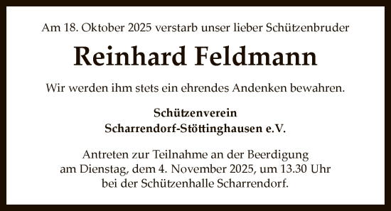 Traueranzeige von Reinhard Feldmann von SYKS