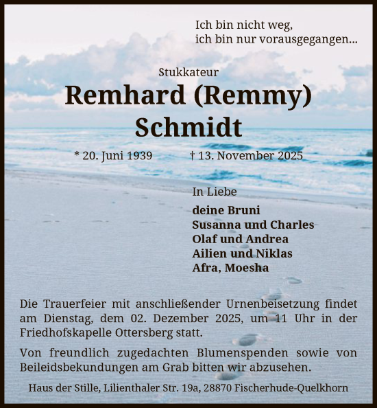 Traueranzeige von Remhard Schmidt von SYKR