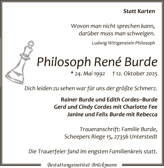 Traueranzeige von René Burde von SYKR