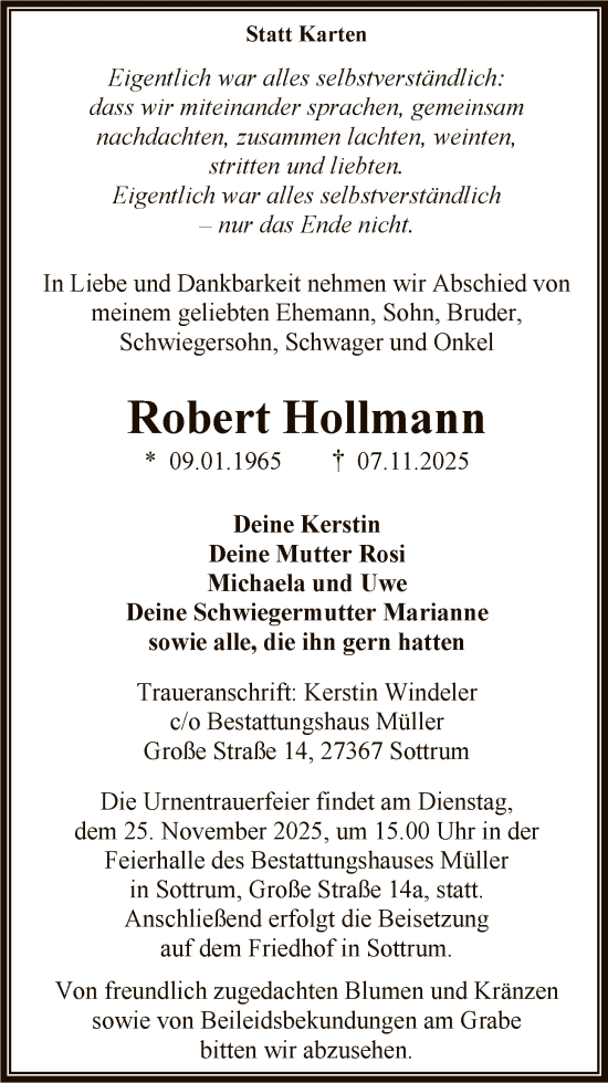 Traueranzeige von Robert Hollmann von SYKR