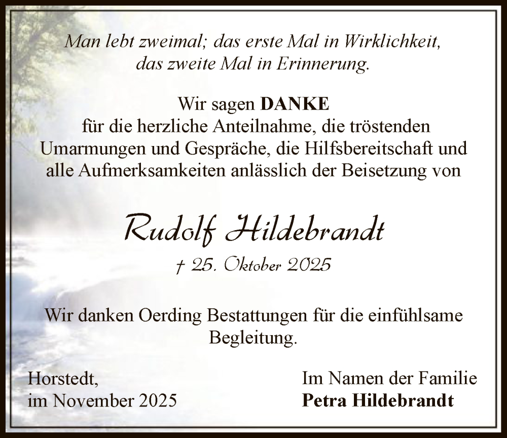 Traueranzeige für Rudolf Hildebrandt vom 29.11.2025 aus SYKR