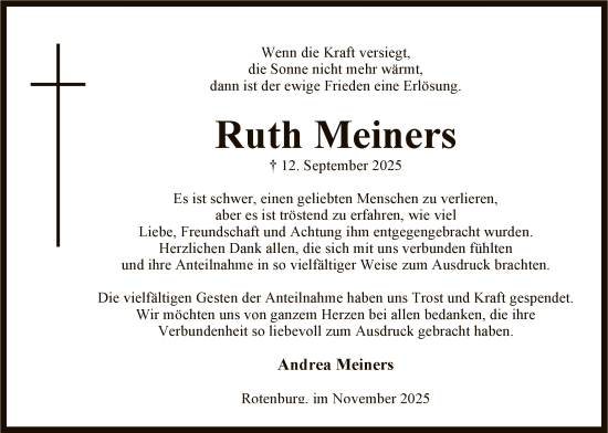 Traueranzeige von Ruth Meiners von SYKR