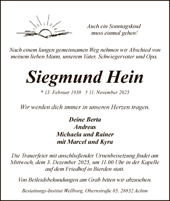 Traueranzeige von Siegmund Hein von SYKS