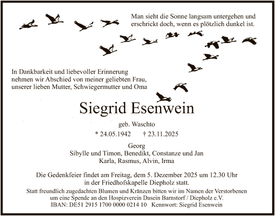 Traueranzeige von Siegrid Esenwein von SYKS