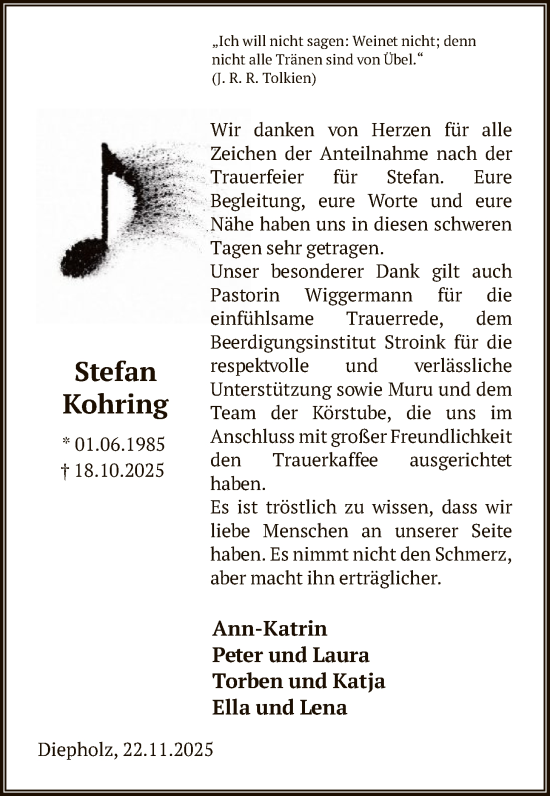 Traueranzeige von Stefan Kohring von SYKS