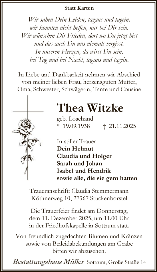 Traueranzeige von Thea Witzke von SYKR