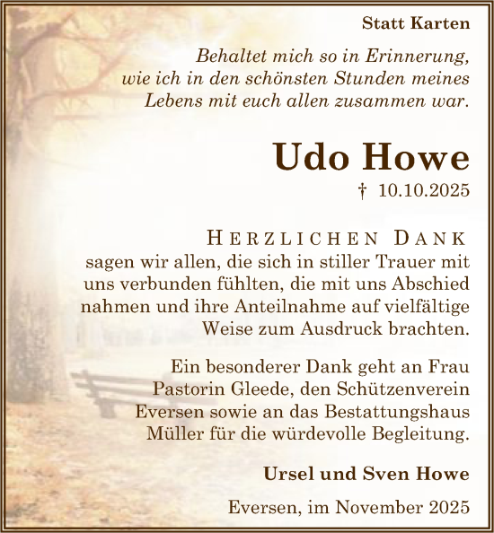 Traueranzeige von Udo Howe von SYKR