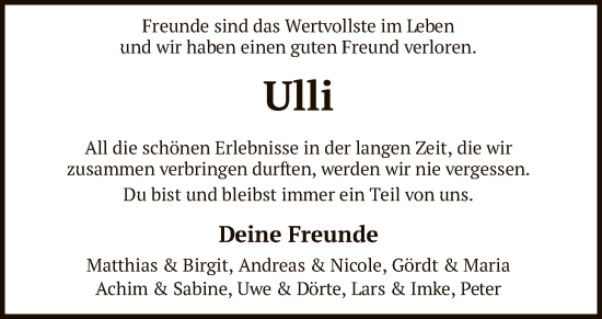 Traueranzeige von Ulli  von SYKS