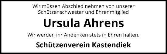 Traueranzeige von Ursula Ahrens von SYKS