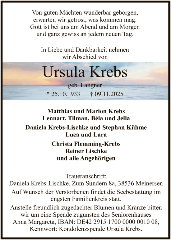 Traueranzeige von Ursula Krebs von SYKS