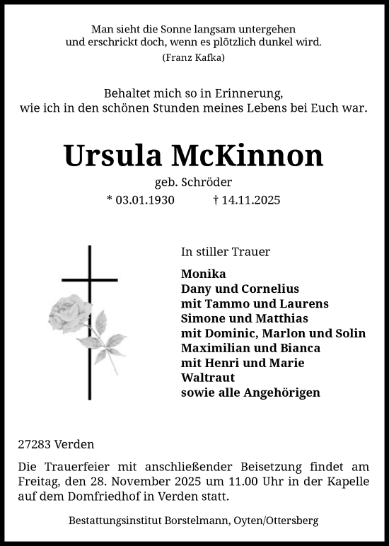 Traueranzeige von Ursula McKinnon von SYKS
