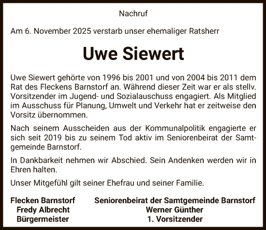 Traueranzeige von Uwe Siewert von SYKS