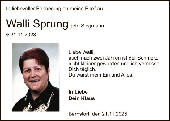 Traueranzeige von Walli Sprung von SYKSSYKS