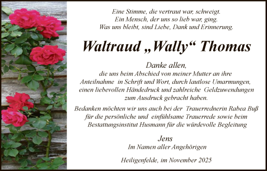 Traueranzeige von Waltraud Thomas von SYKS