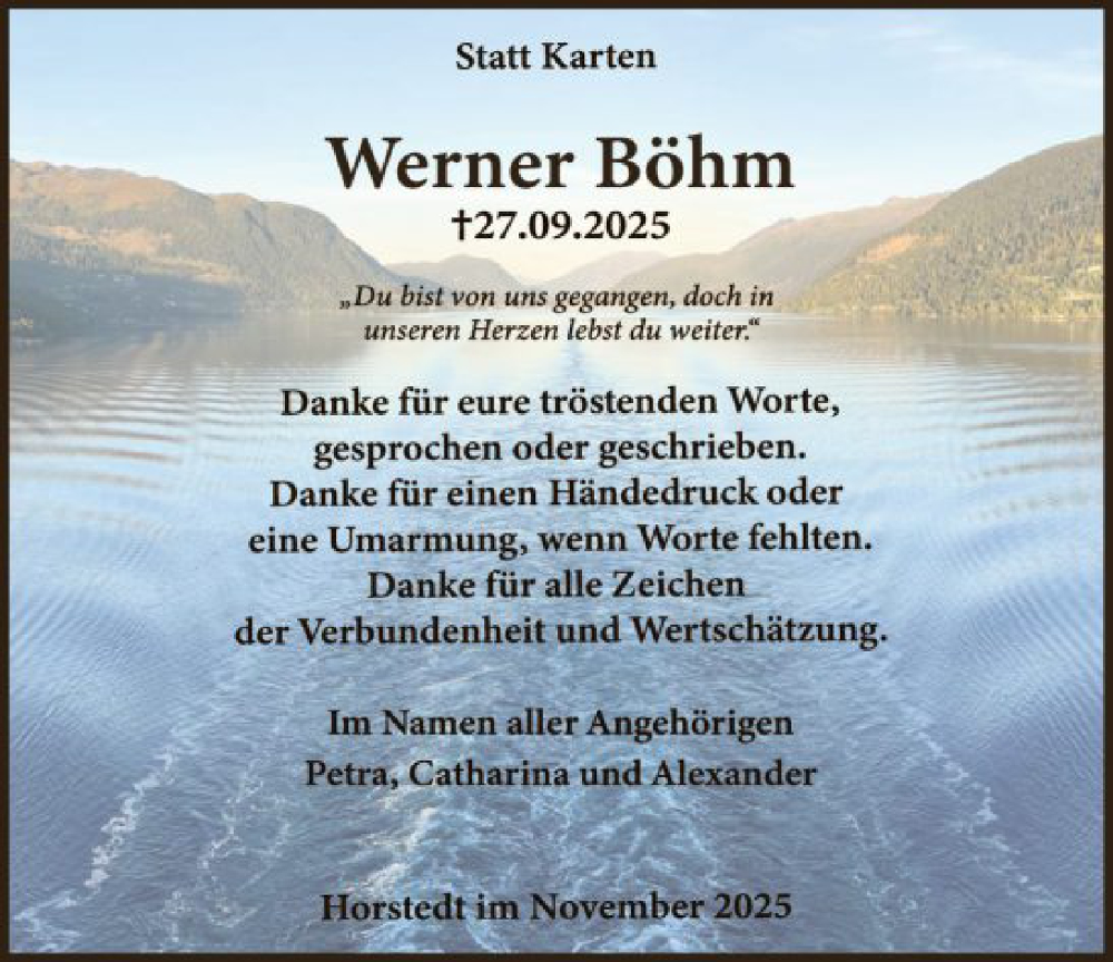  Traueranzeige für Werner Böhm vom 29.11.2025 aus SYKS