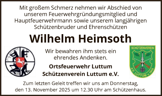Traueranzeige von Wilhelm Heimsoth von SYKS