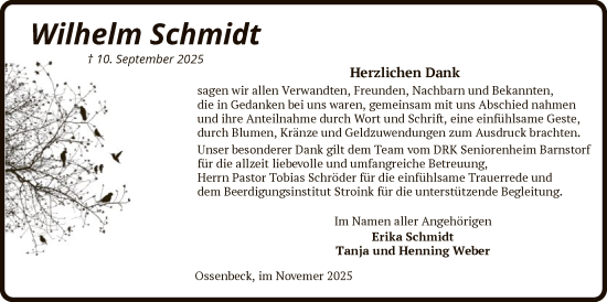 Traueranzeige von Wilhelm Schmidt von SYKS