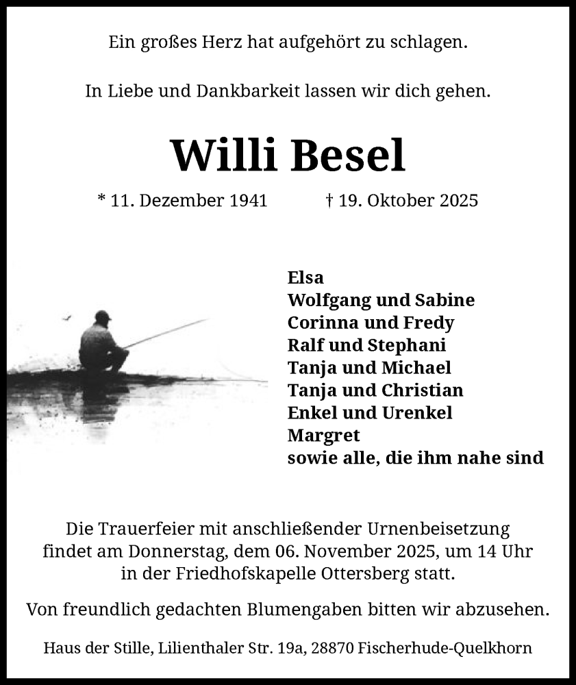  Traueranzeige für Willi Besel vom 01.11.2025 aus SYKR