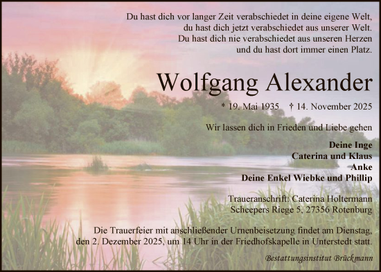 Traueranzeige von Wolfgang  Alexander von SYKR