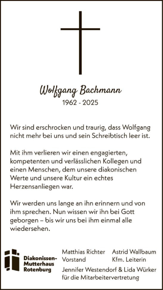 Traueranzeige von Wolfgang Bachmann von SYKR