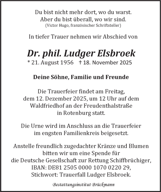 Traueranzeige von Ludger Elsbroek von SYKR