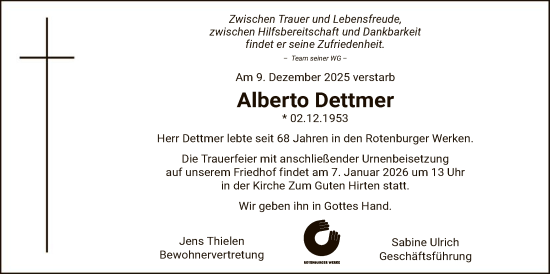 Traueranzeige von Alberto Dettmer von SYKR