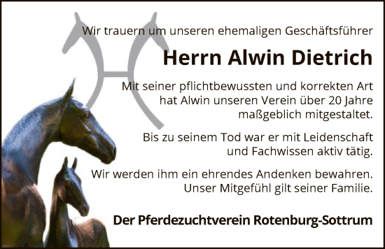 Traueranzeige von Alwin Dietrich von SYKR