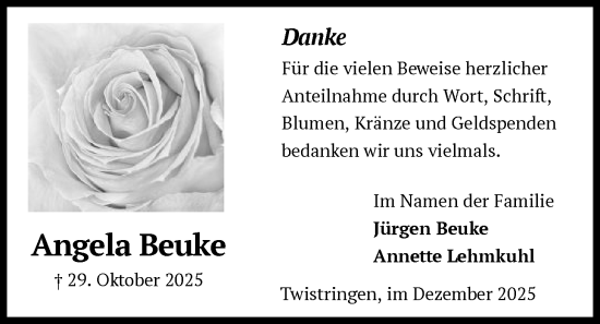 Traueranzeige von Angela Beuke von SYKS