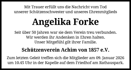 Traueranzeige von Angelika Forke von SYKS