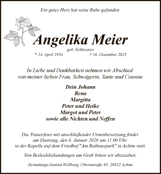 Traueranzeige von Angelika Meier von SYKS