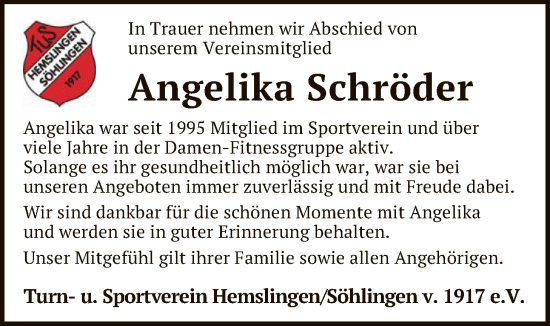 Traueranzeige von Angelika Schröder von SYKR