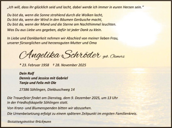 Traueranzeige von Angelika Schröder von SYKR