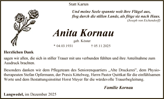 Traueranzeige von Anita Kornau von SYKS