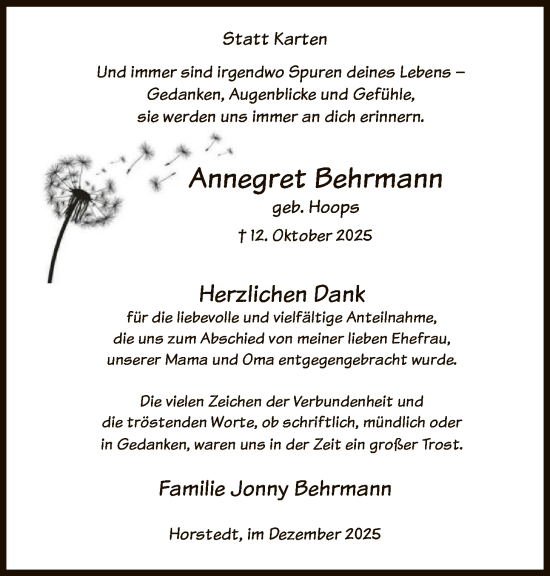 Traueranzeige von Annegret Behrmann von SYKR