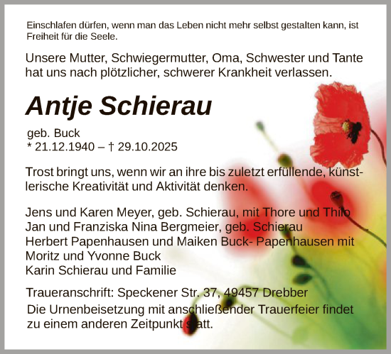 Traueranzeige von Antje Schierau von SYKSSYKS