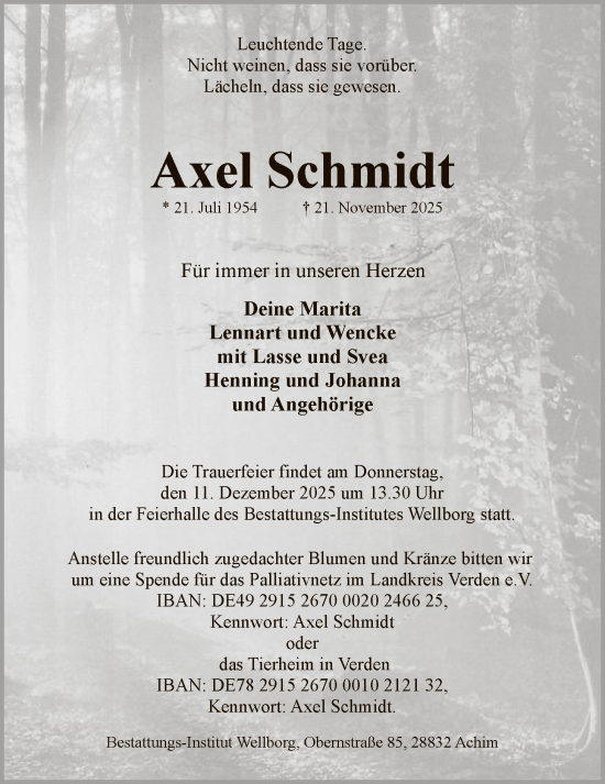 Traueranzeige von Axel Schmidt von SYKS