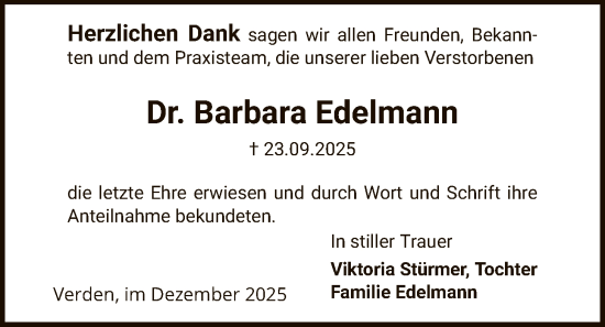 Traueranzeige von Barbara Edelmann von SYKS