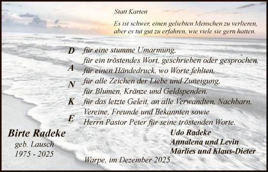 Traueranzeige von Birte Radeke von SYKS