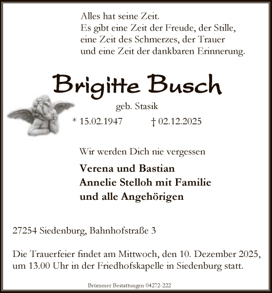 Traueranzeige von Brigitte Busch von SYKS
