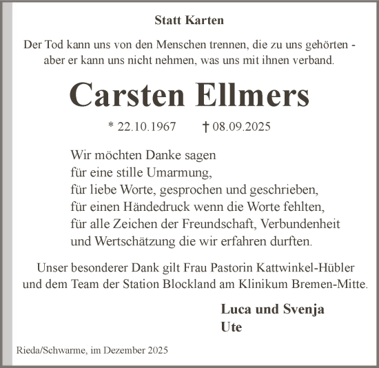 Traueranzeige von Carsten Ellmers von SYKSSYKS
