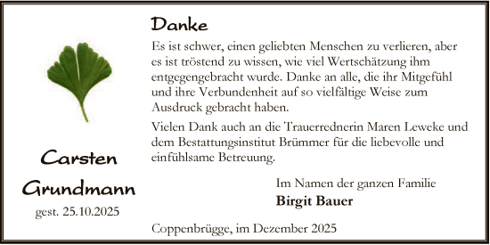 Traueranzeige von Carsten Grundmann von SYKS